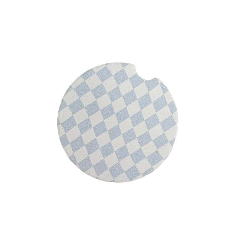 Blue Wavy Checkerboard Car Coaster