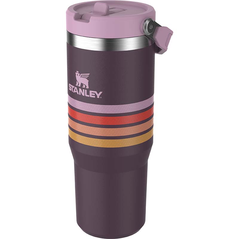 The 30oz IceFlow Flip Straw Tumbler in Plum Stripe