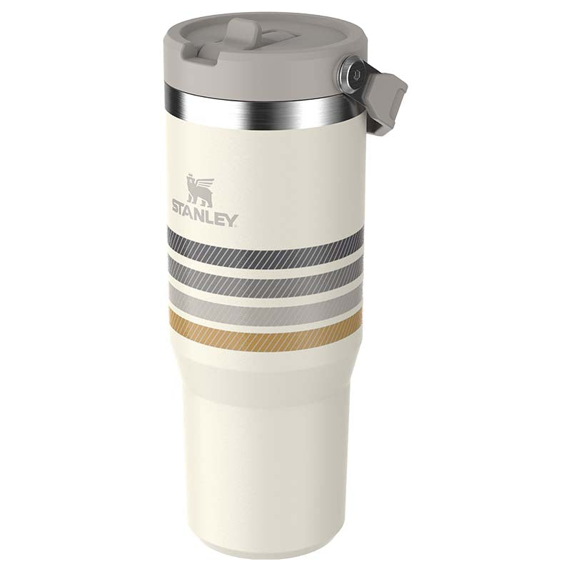 The 30oz IceFlow Flip Straw Tumbler in Cream Ash Stripe