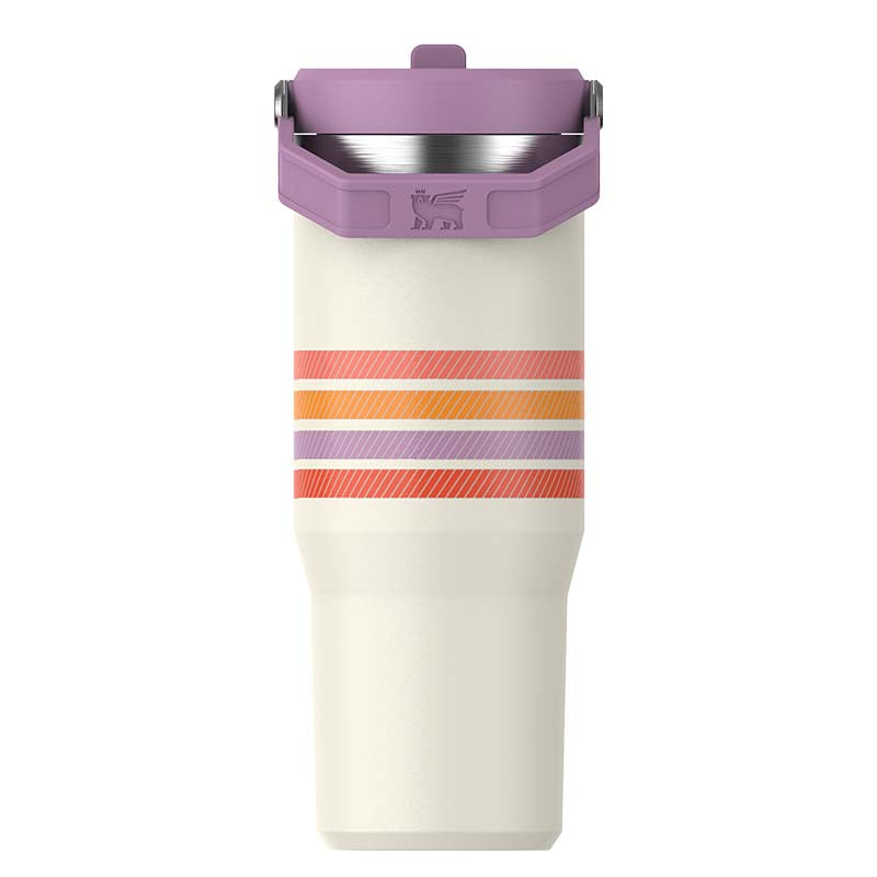 The 30oz IceFlow Flip Straw Tumbler in Cream Lilac Stripe