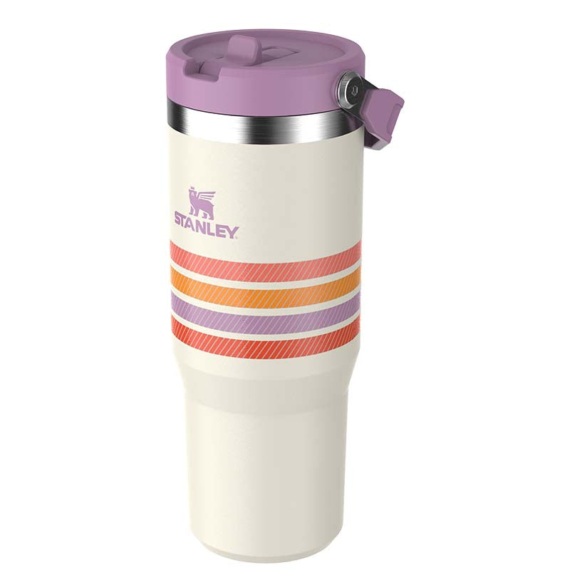 The 30oz IceFlow Flip Straw Tumbler in Cream Lilac Stripe