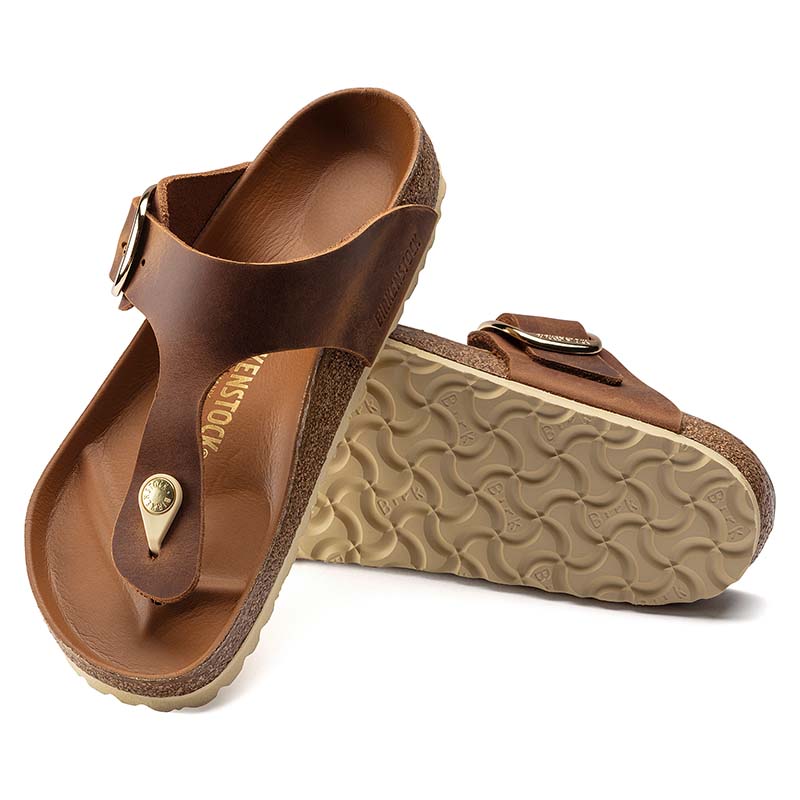 Women&#39;s Gizeh Oiled Leather Big Buckle Sandals in Cognac