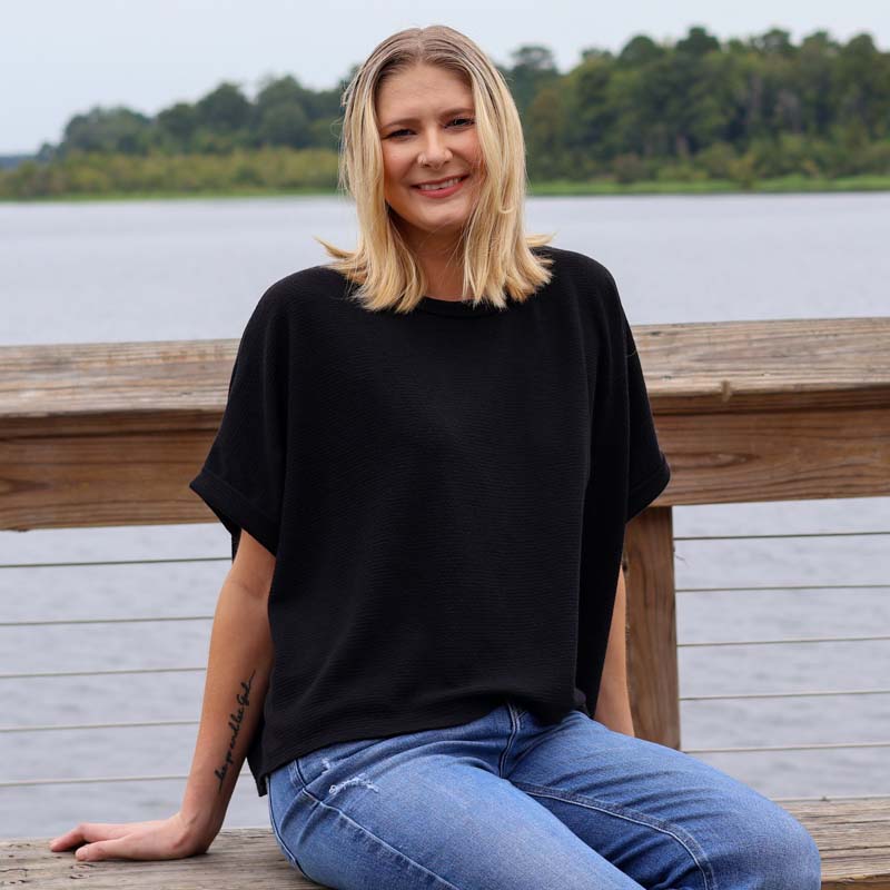 Dolman Sleeve Textured Top in Black