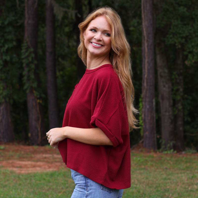 Dolman Sleeve Textured Top in Burgundy 