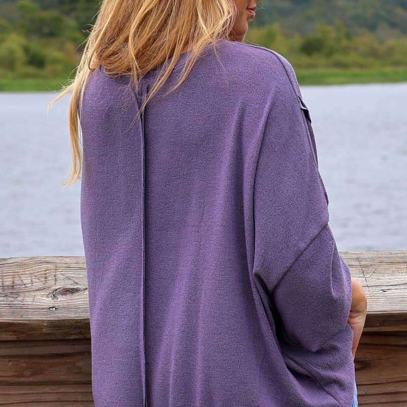 Long Sleeve Crepe Weekender Top in Dark Lavender