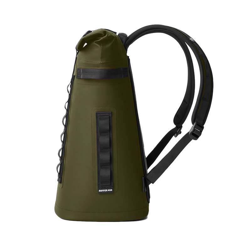 Side shot of Yeti Olive Hopper M20 Backpack Cooler