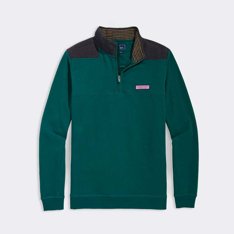 Men&#39;s Corduroy Shoulder Shep Quarter Zip Pullover in Charleston green