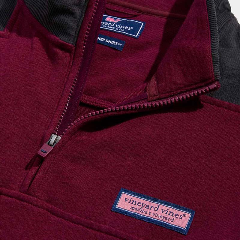 Men&#39;s Corduroy Shoulder Shep Quarter Zip Pullover in crimson