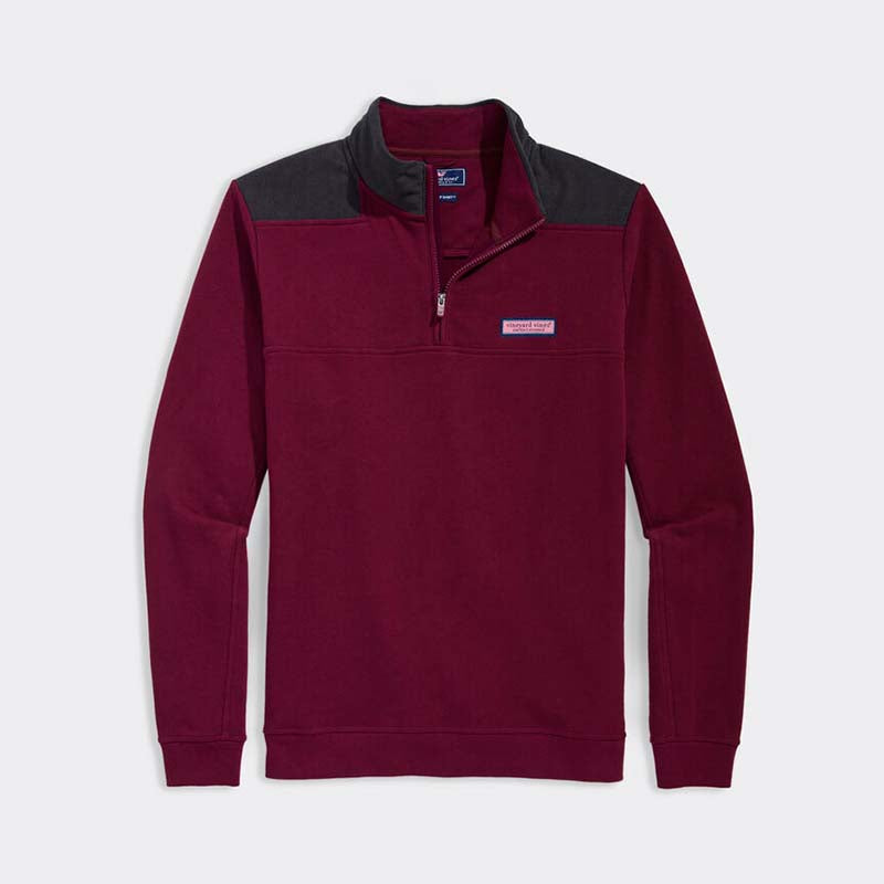 Men's Corduroy Shoulder Shep Quarter Zip Pullover in crimson