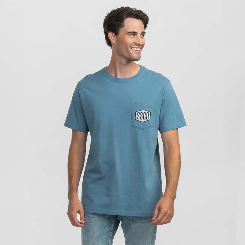 Front shot of Makers Badge Short Sleeve T-Shirt in Blue