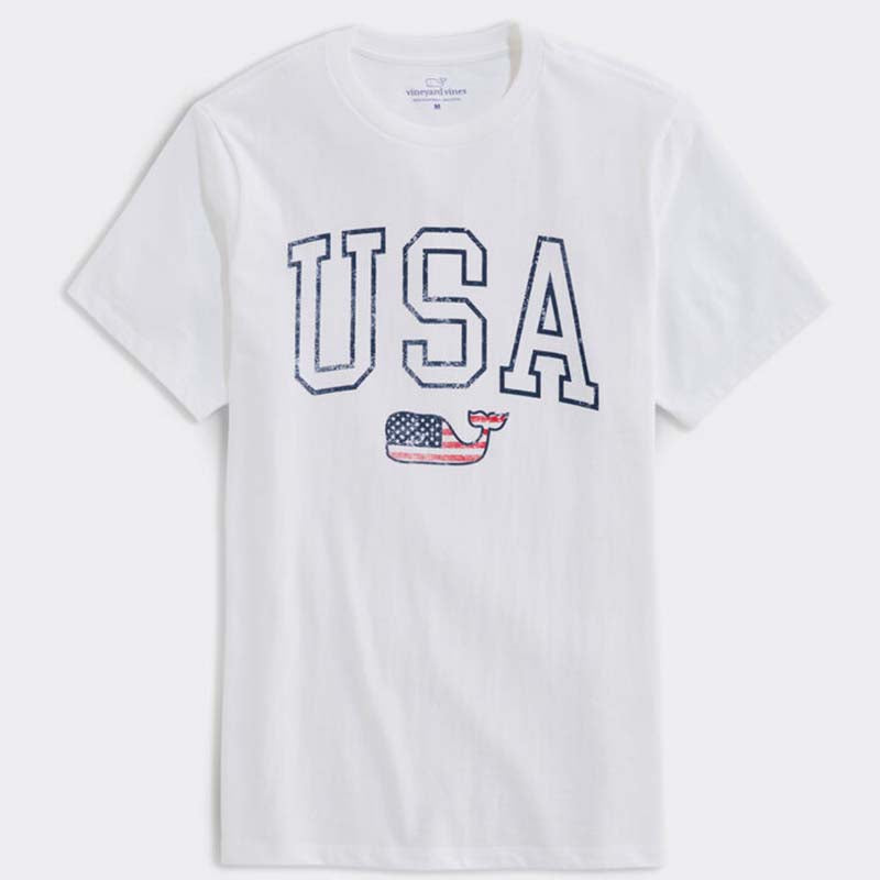 USA Flag Whale Short Sleeve T-Shirt in White Cape