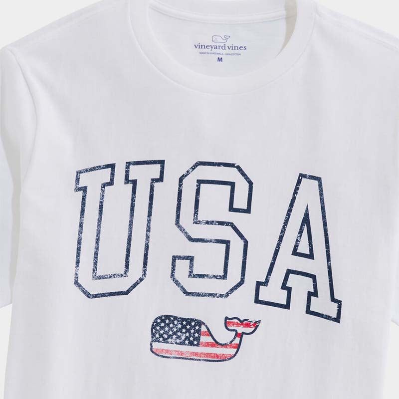 USA Flag Whale Short Sleeve T-Shirt in White Cape