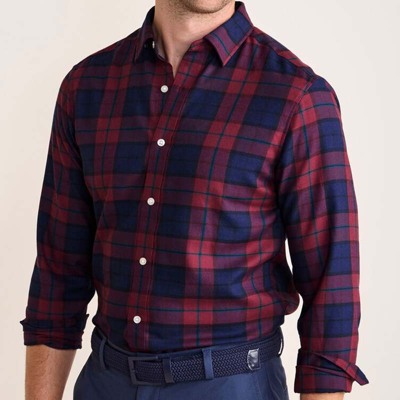 On-The-Go Brushed Twill Plaid Shirt in crimson