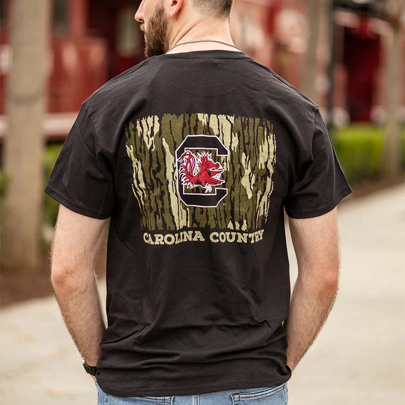 On body shot of Palmetto Moon Black USC Carolina Country Short Sleeve T-Shirt