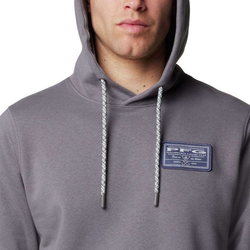 Zoomed in front shot of Columbia Sportswear Cool Grey PFG Castback™ Hoodie