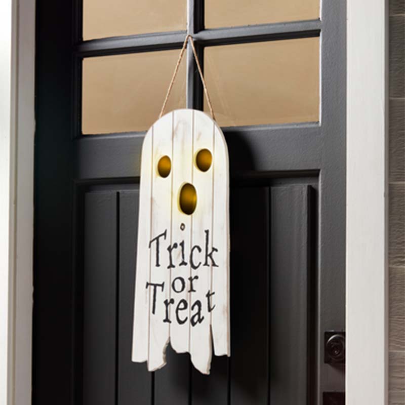 Mud Pie Wooden Ghost LED Door Hanger