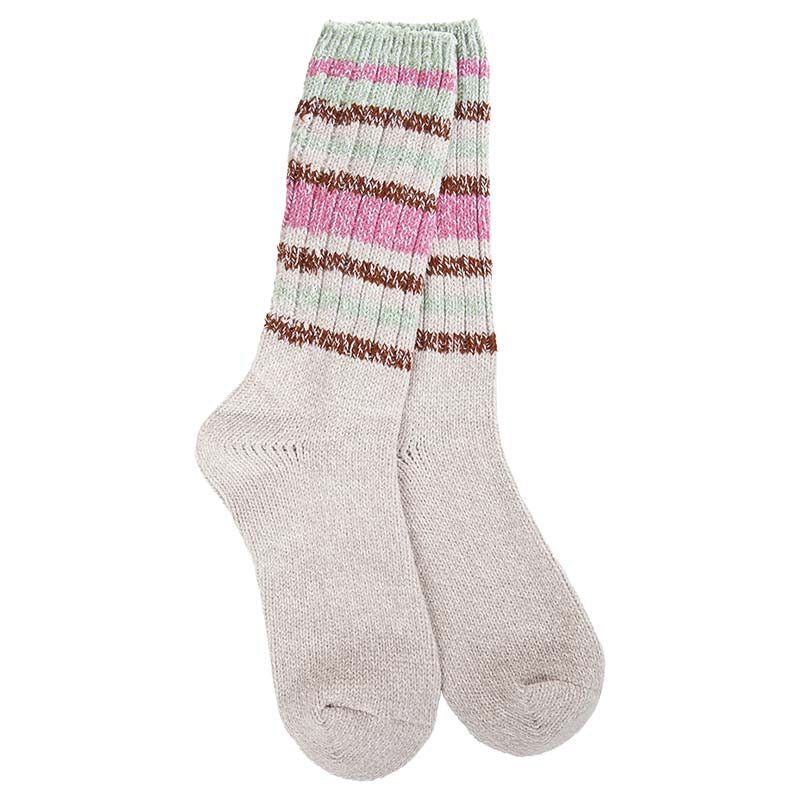 Weekend Rag Crew Socks in Mushroom Stripe