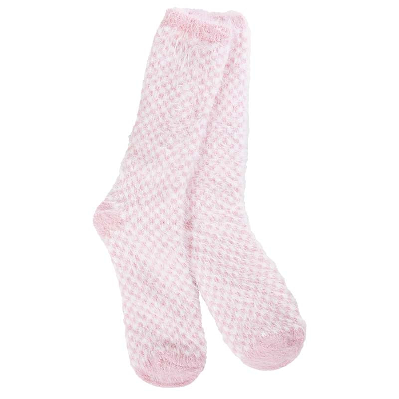 Pink Checker Cozy Feather Crew Socks