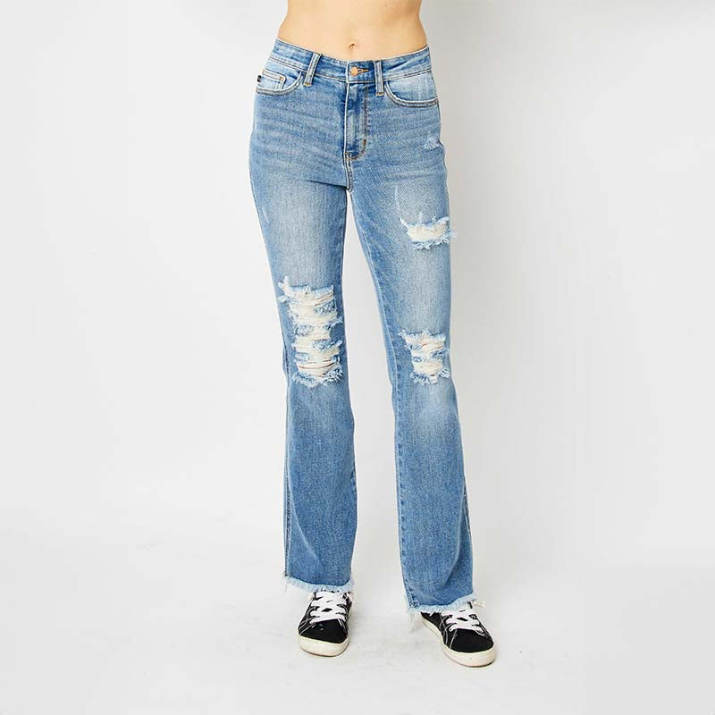 Fray Hem High Rise Flare Jeans