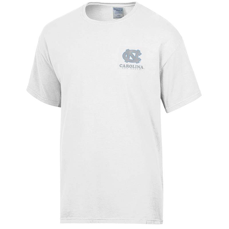 front of white unc stacked words short sleeve t shirt