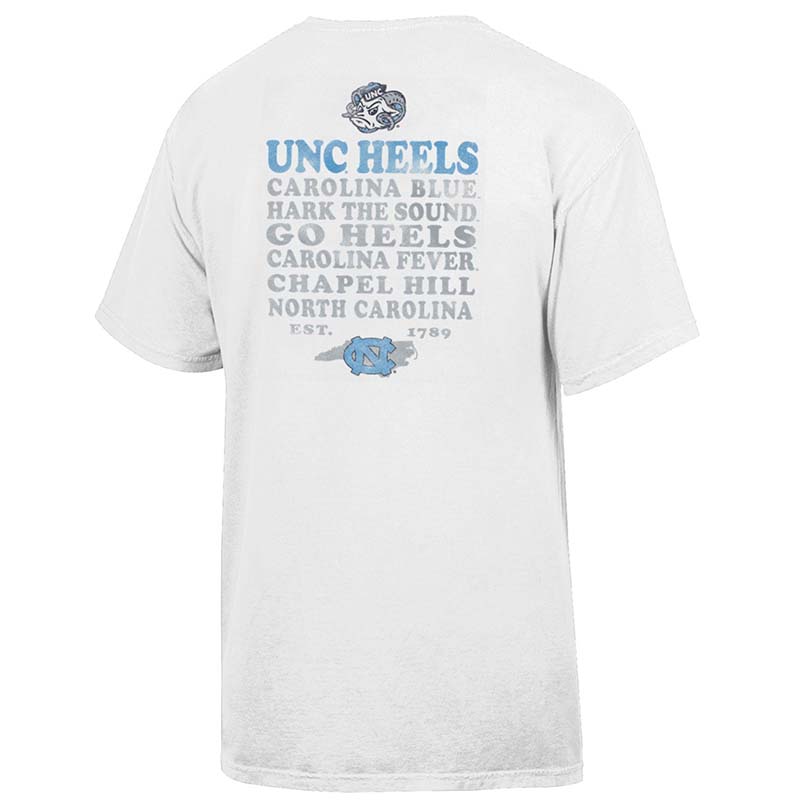 white unc stacked words short sleeve t shirt