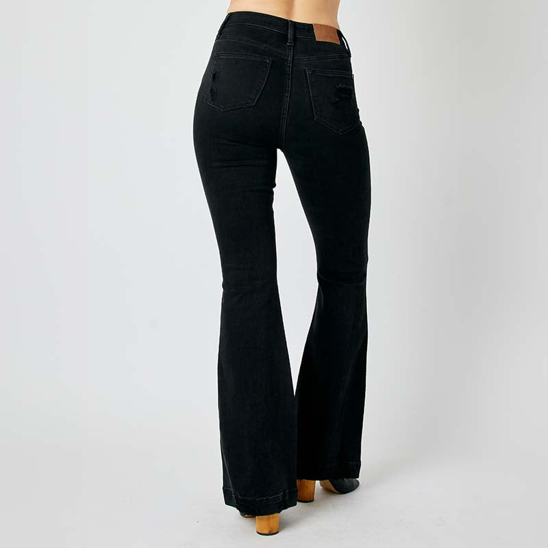 Destroyed High Rise Flare Jeans