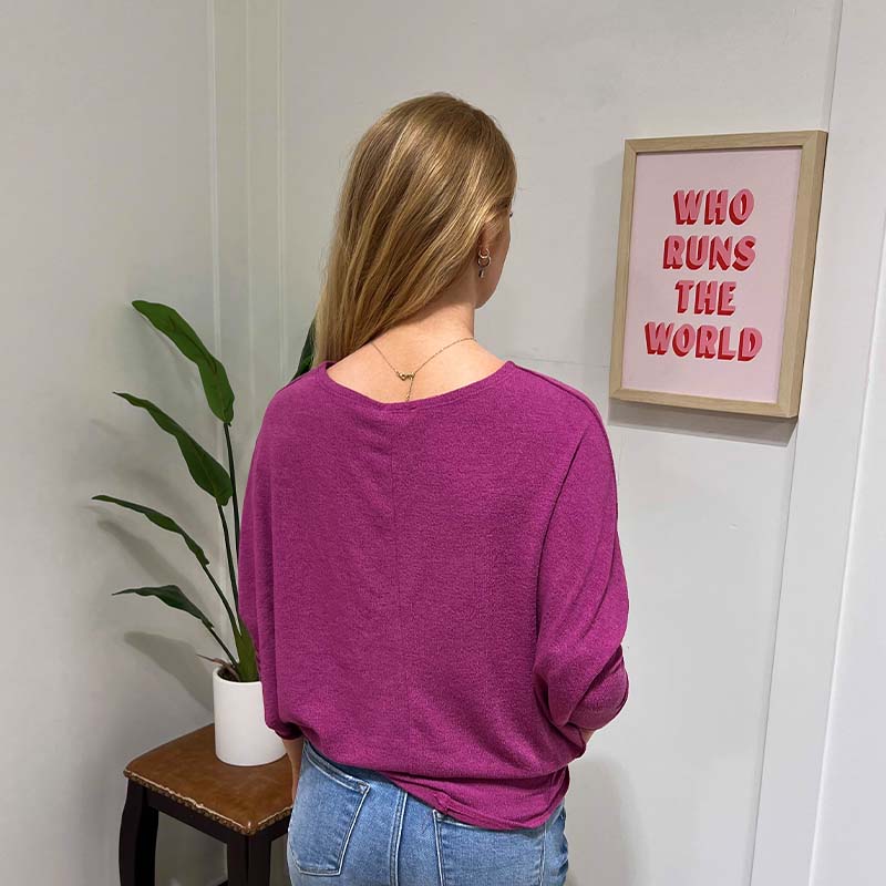 Charlotte Avery Long Sleeve Cocoon Top in Magenta