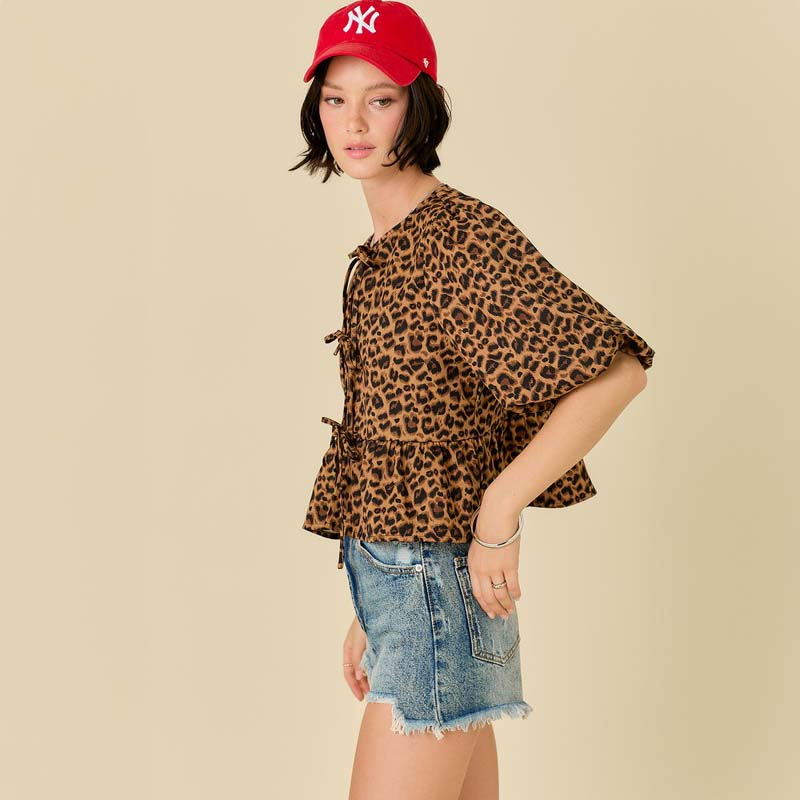 Leopard Tie Front Top