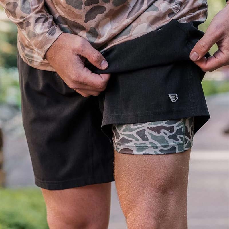 Lining shot of Burlebo 7" Athletic Shorts in Heather Black