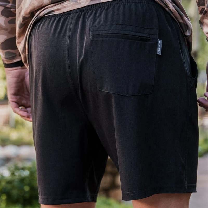 Back shot of Burlebo 7&quot; Athletic Shorts in Heather Black