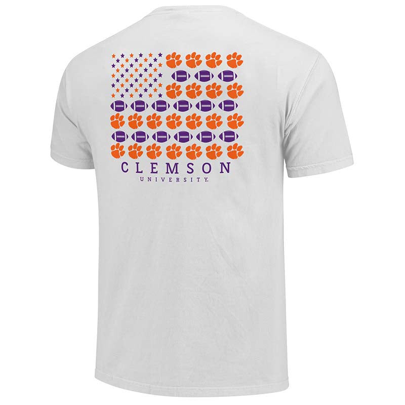 Image One Clemson American Flag Football Short Sleeve T-Shirt