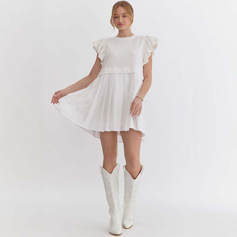 Bubble Sleeve Mixed Media Babydoll Dress