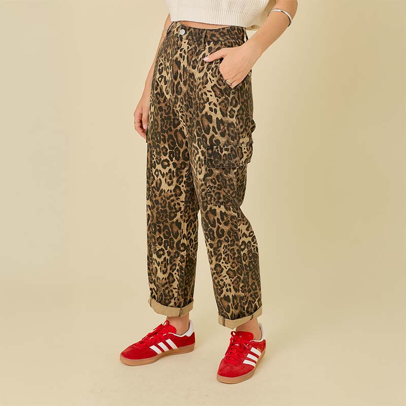 5 Pocket Leopard Denim Pants