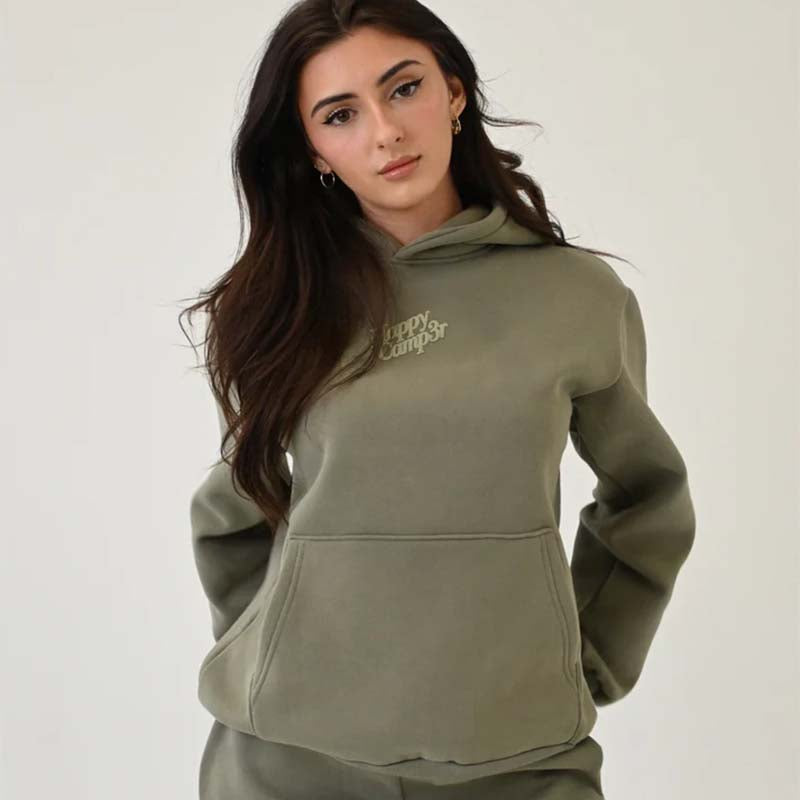 Dusty Olive Happy Camper Hoodie