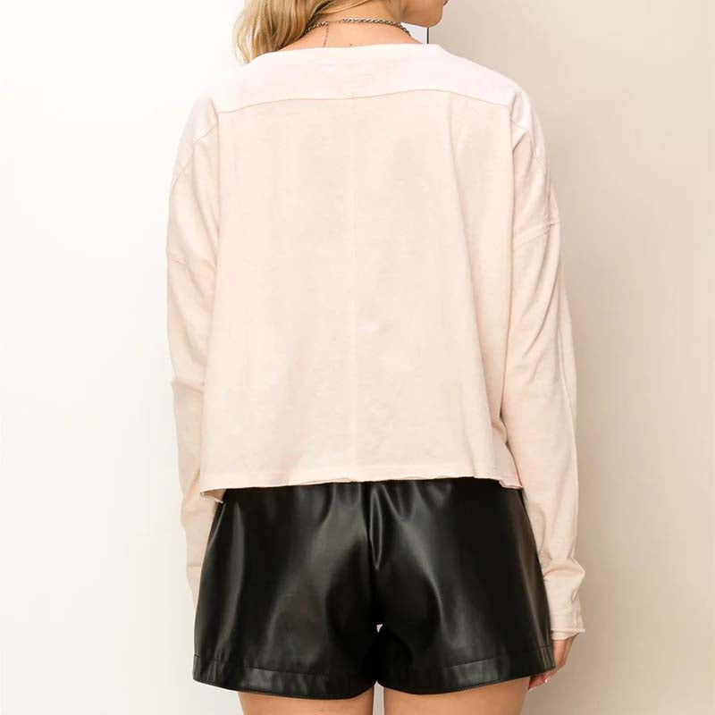 Boxy Crop Long Sleeve T-Shirt in pink