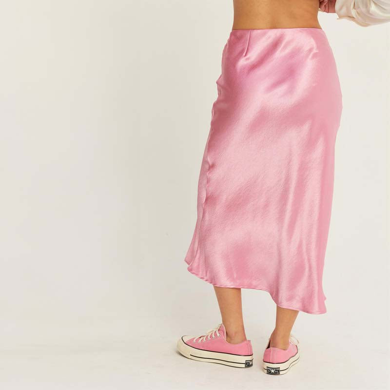 Satin Maxi Skirt in Rose Pink