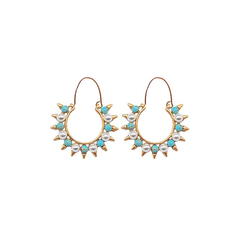 Spike Stone Open Circle Earrings