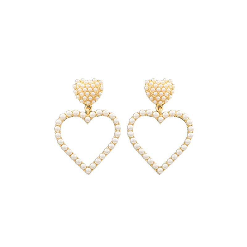 Pearl Heart Outline Dangle Earrings