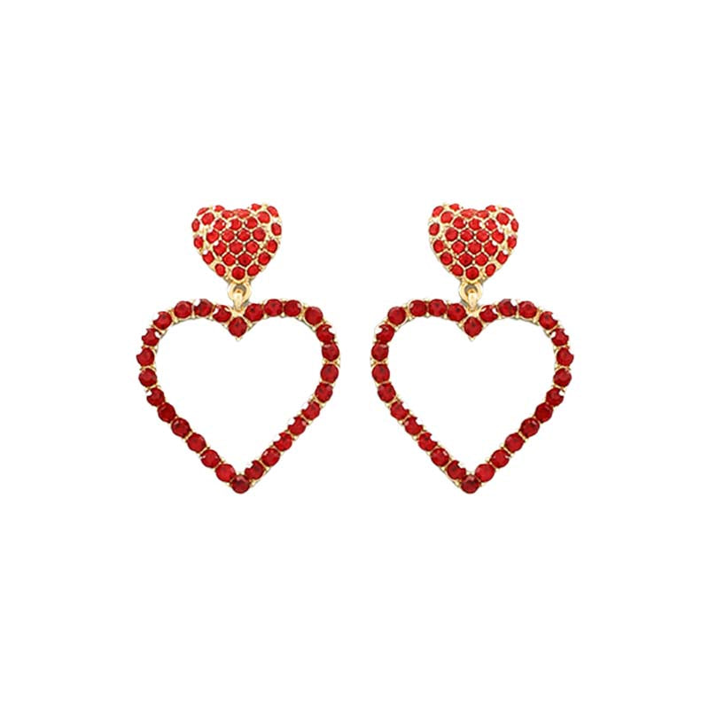 Red Pave Heart Outline Dangle Earrings