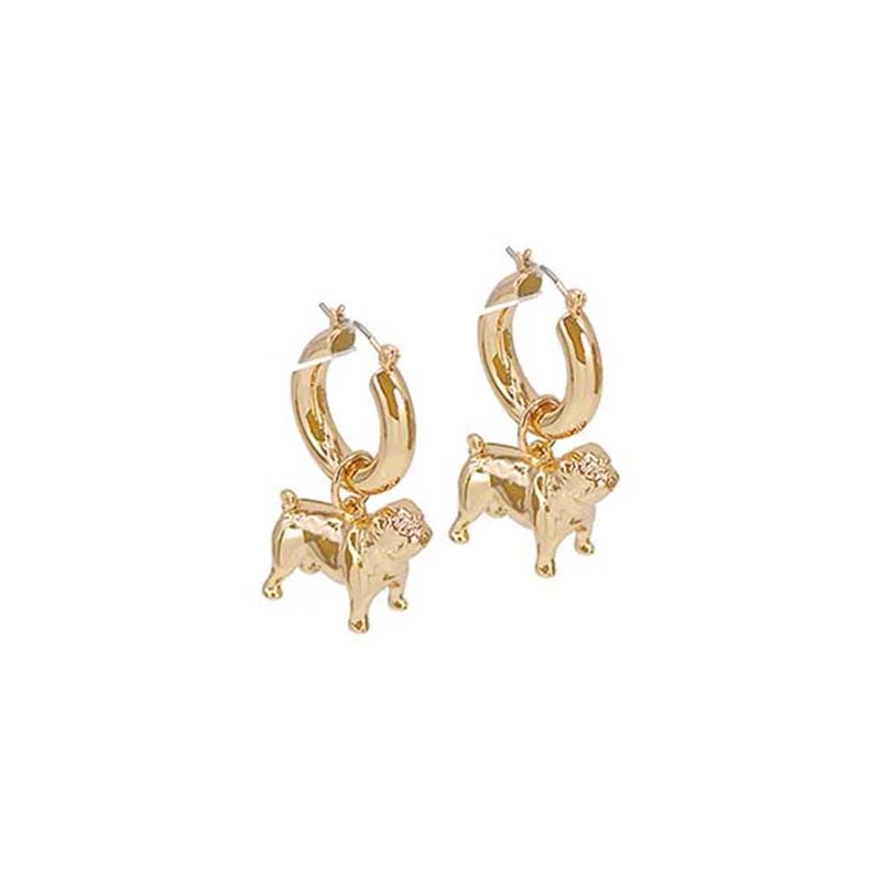 Gold Bulldog Huggie Earrings