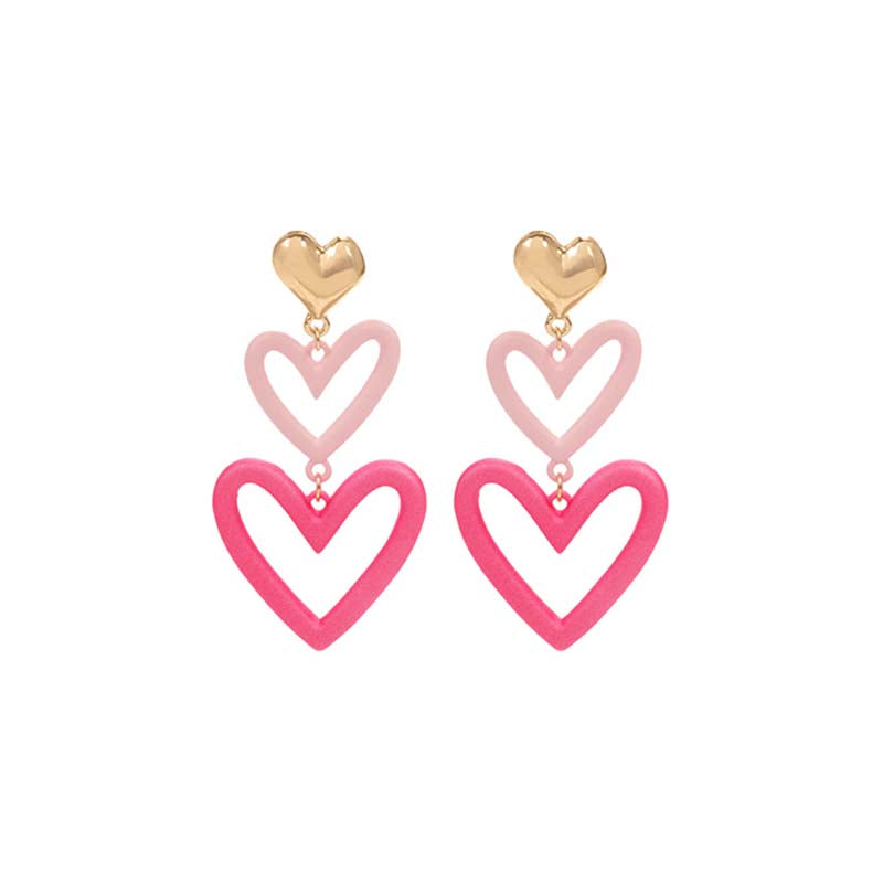 Multi Pink 3 Tier Heart Earrings