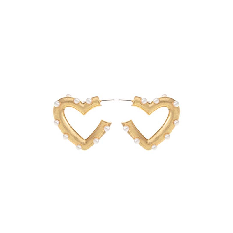 Pearl and Gold Heart Hoop Earrings