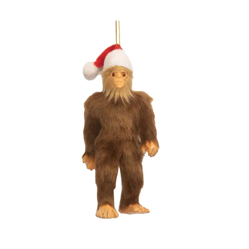 Furry Bigfoot with Santa Hat Ornament