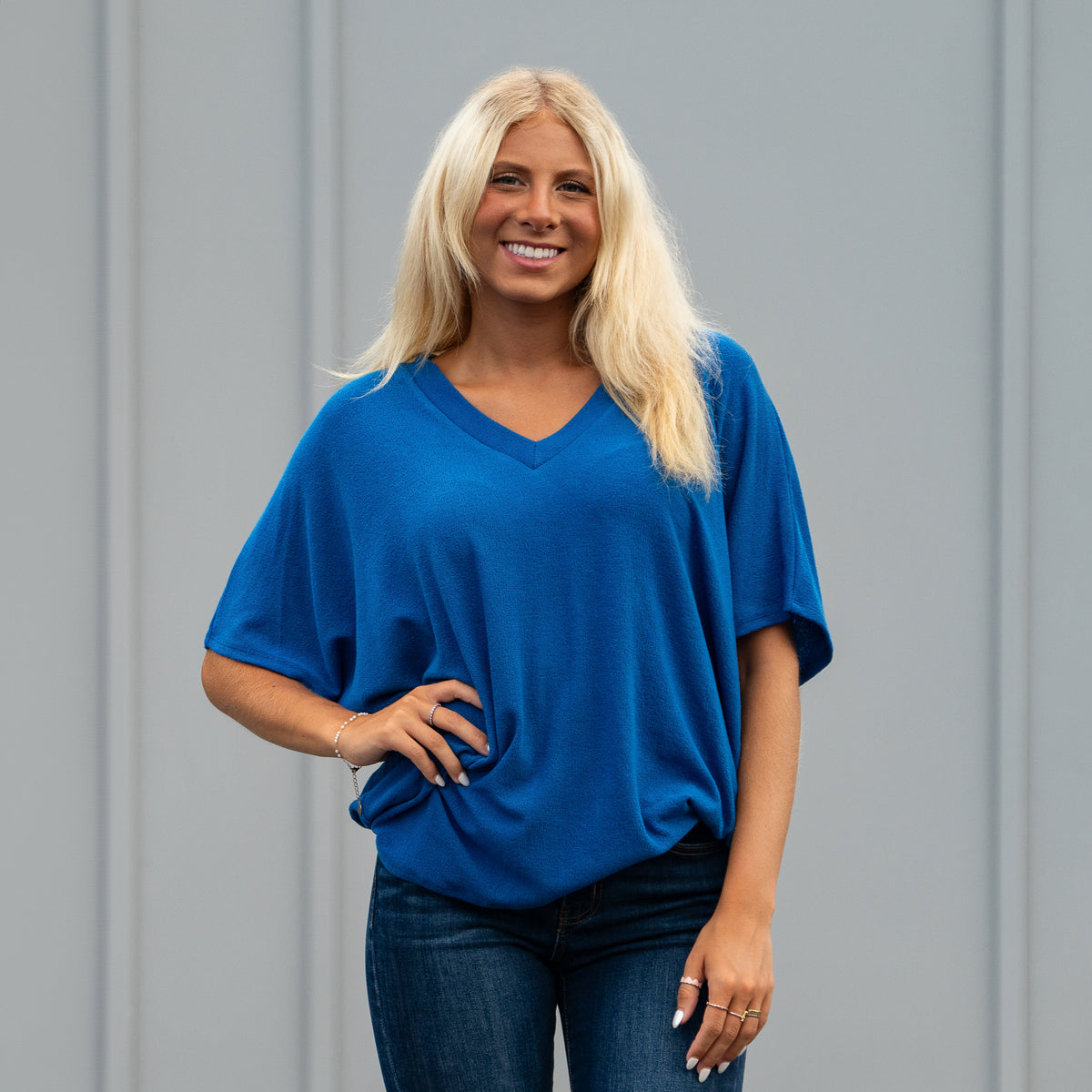 Short Sleeve Gameday Cocoon Top in Blue