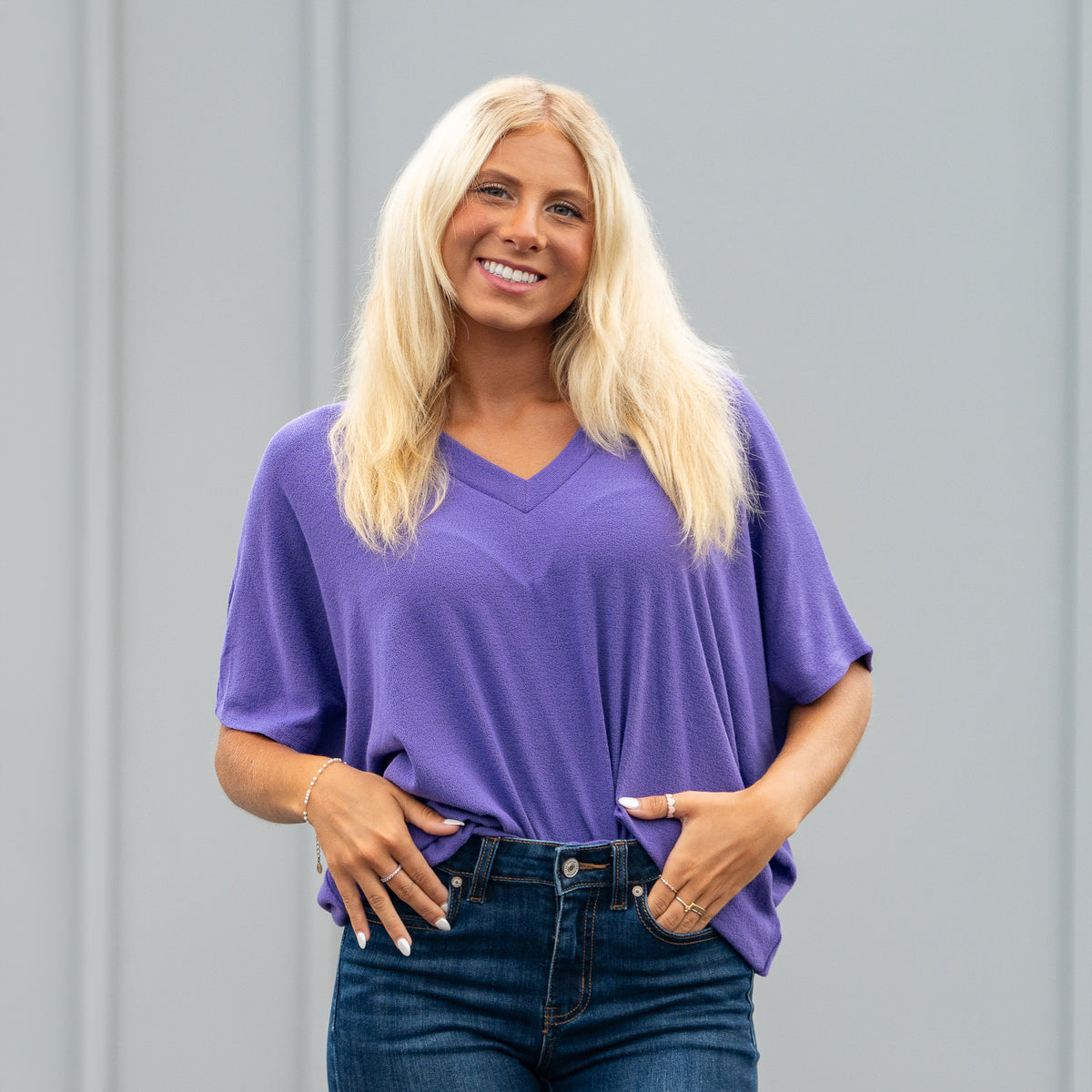 Short Sleeve Gameday Cocoon Top in Purple