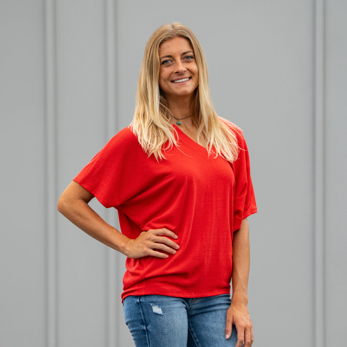 Short Sleeve Gameday Cocoon Top in Red