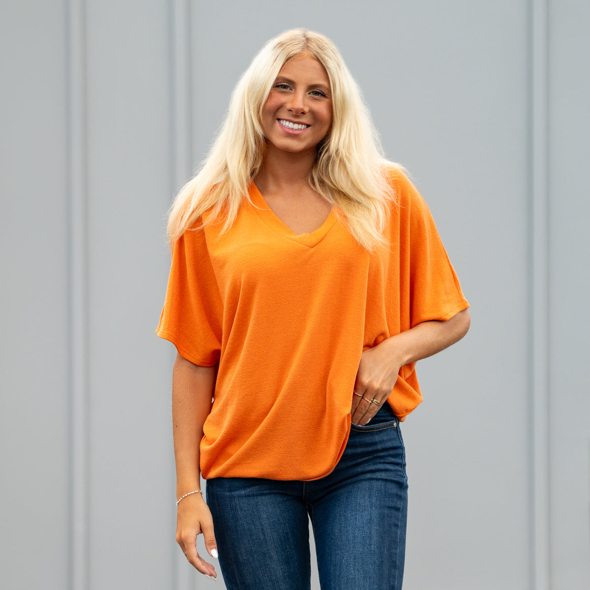 Short Sleeve Gameday Cocoon Top in Dark Orange