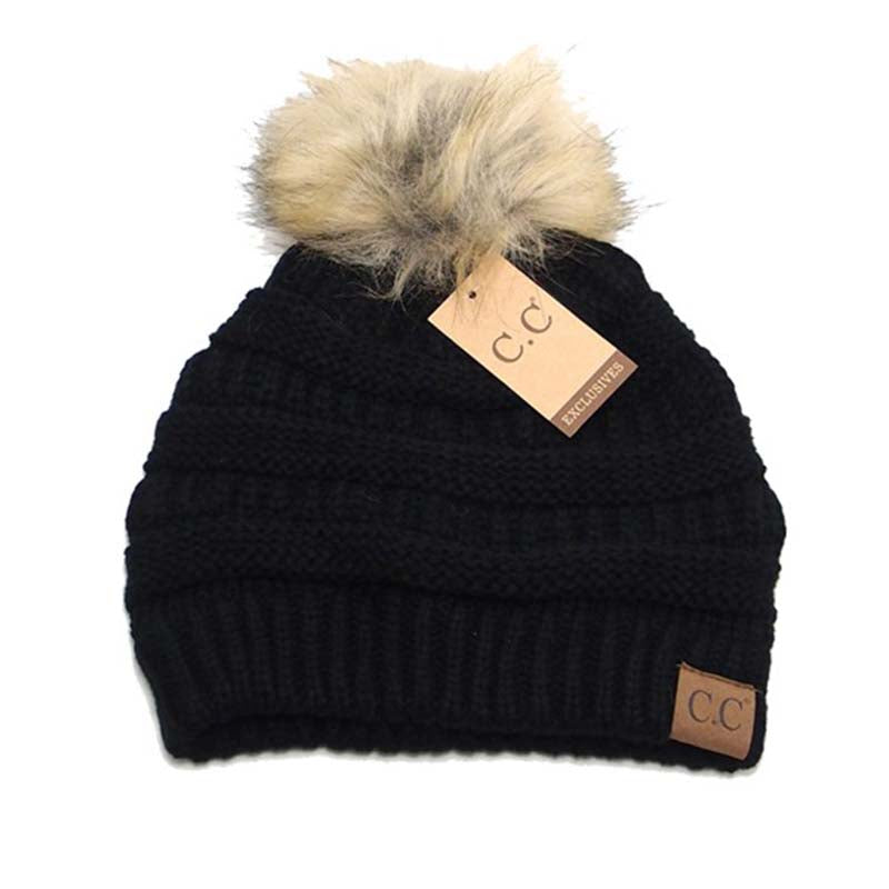 Knit Pom Beanie in Black