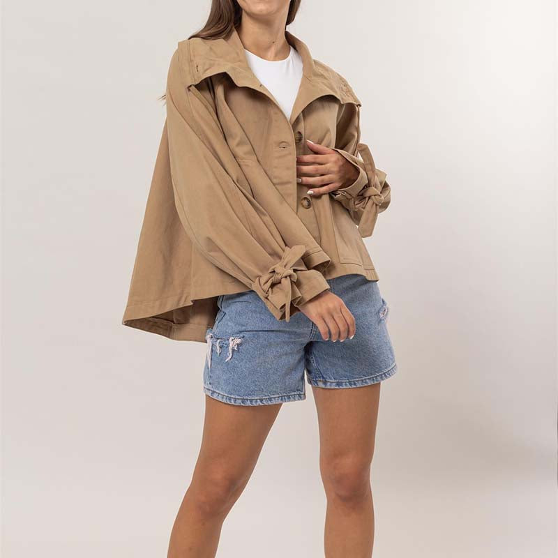 Crop Trench Jacket in Khaki