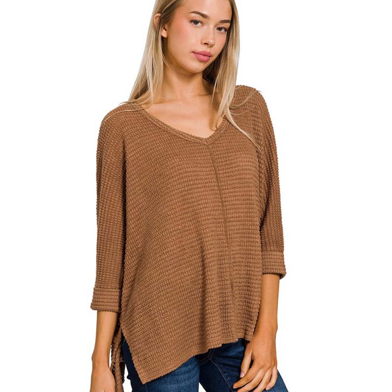 Waffle High Slit Sweater